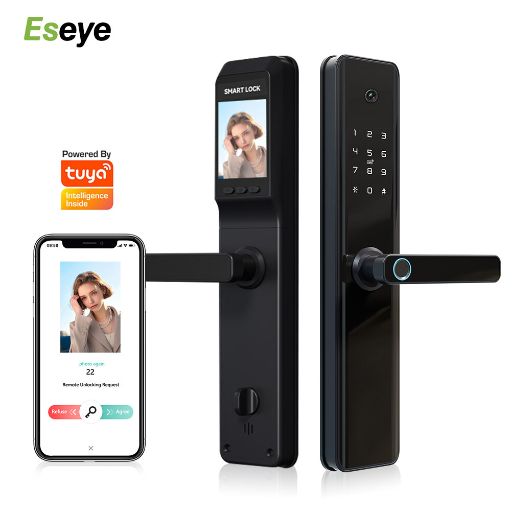 Black Metal Body Security TUYA Wifi APP Cat Eyes Electronic Biometric Smart Intelligent Lock For Wholesale