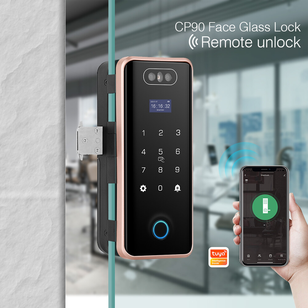 3d face lock , digital glass door lock, digital glass lock, double door glass lock, double glass door lock