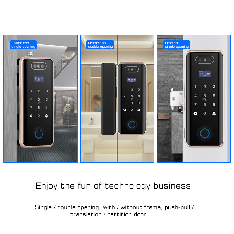 3d face lock , digital glass door lock, digital glass lock, double door glass lock, double glass door lock