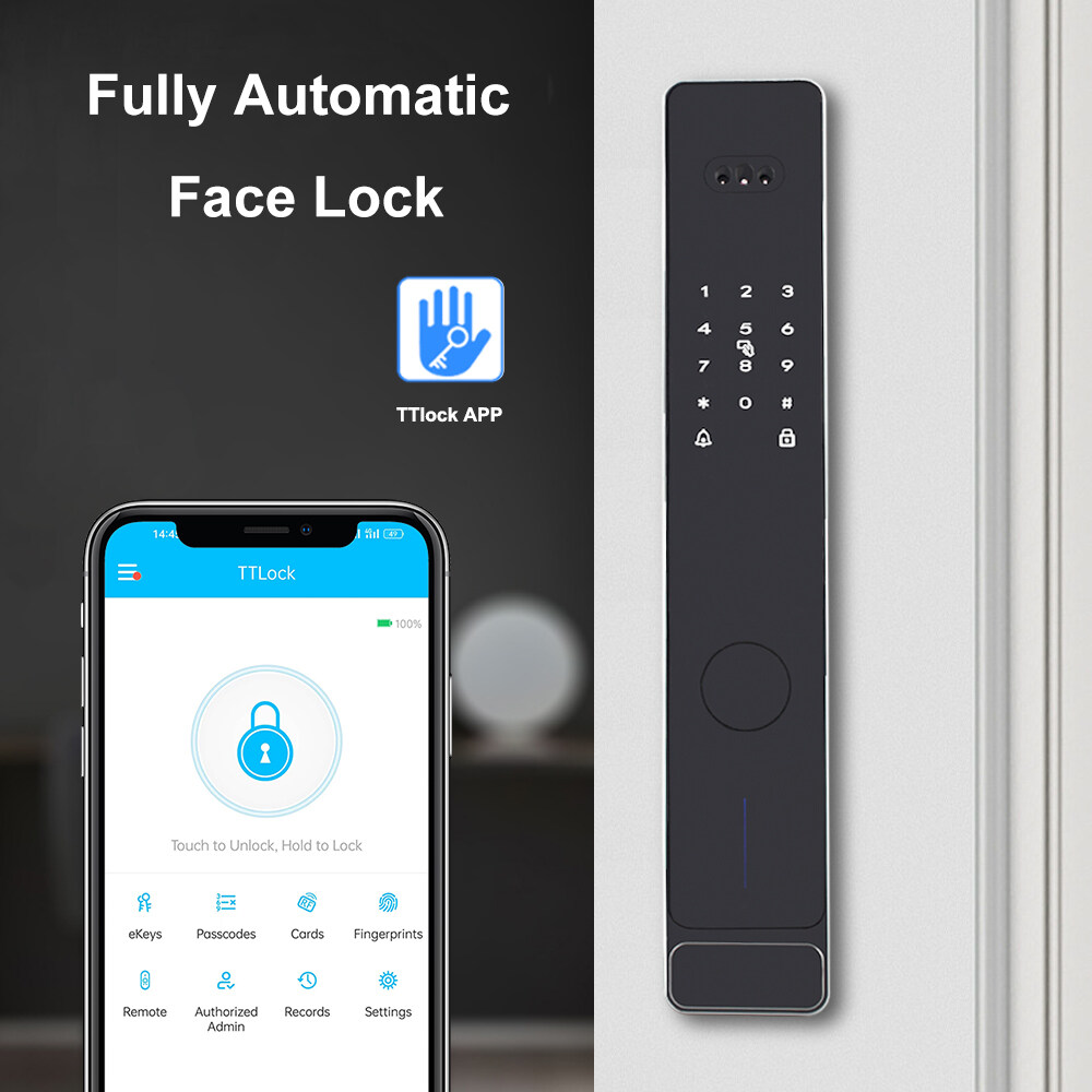 Black Metal Body Face Fingerprint Smart Intelligent Door Automatic Lock With Video Camera For Wholesale